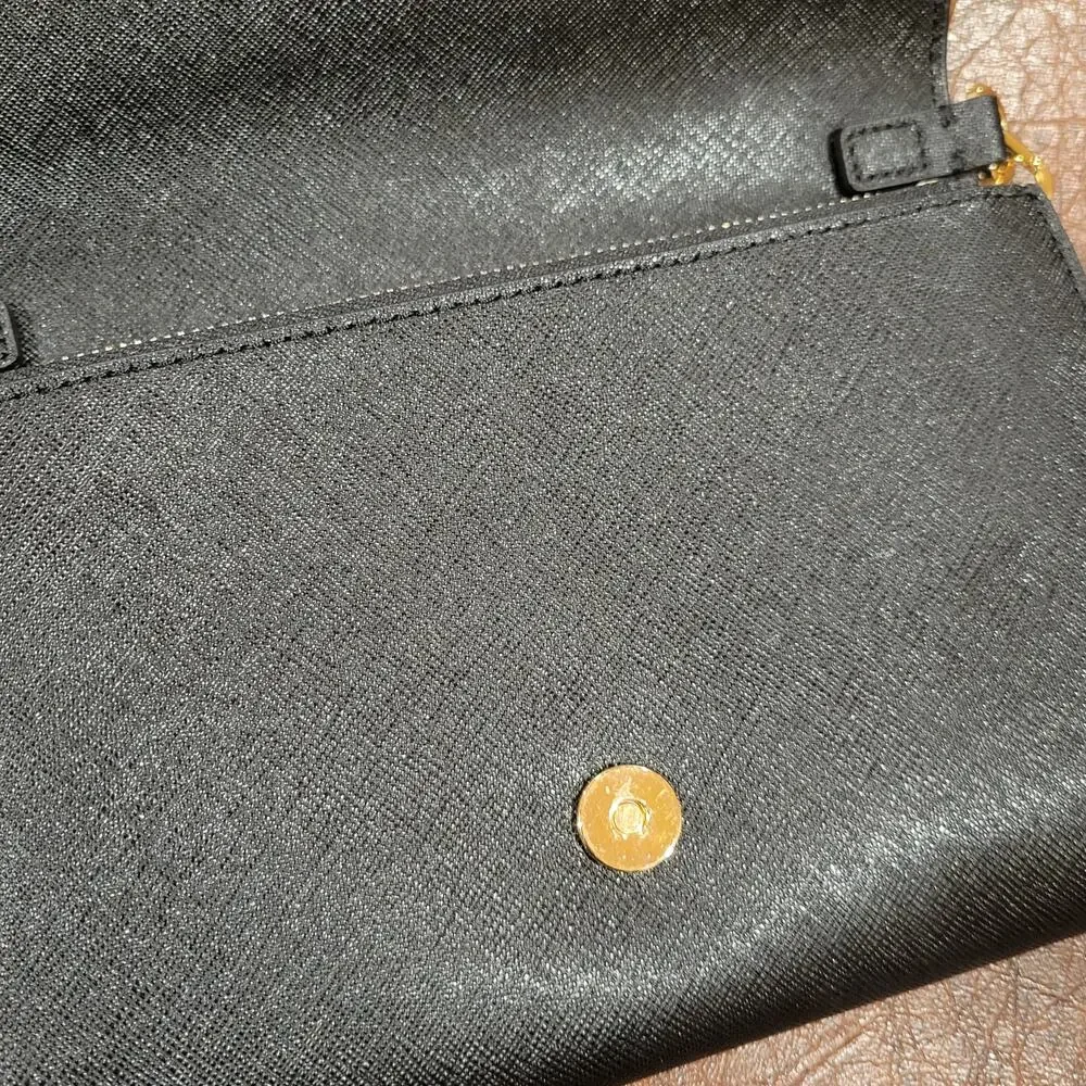 Tory Burch Black Gold tone Chain Leather Shoulder Bag Wristlet/Wallet combo